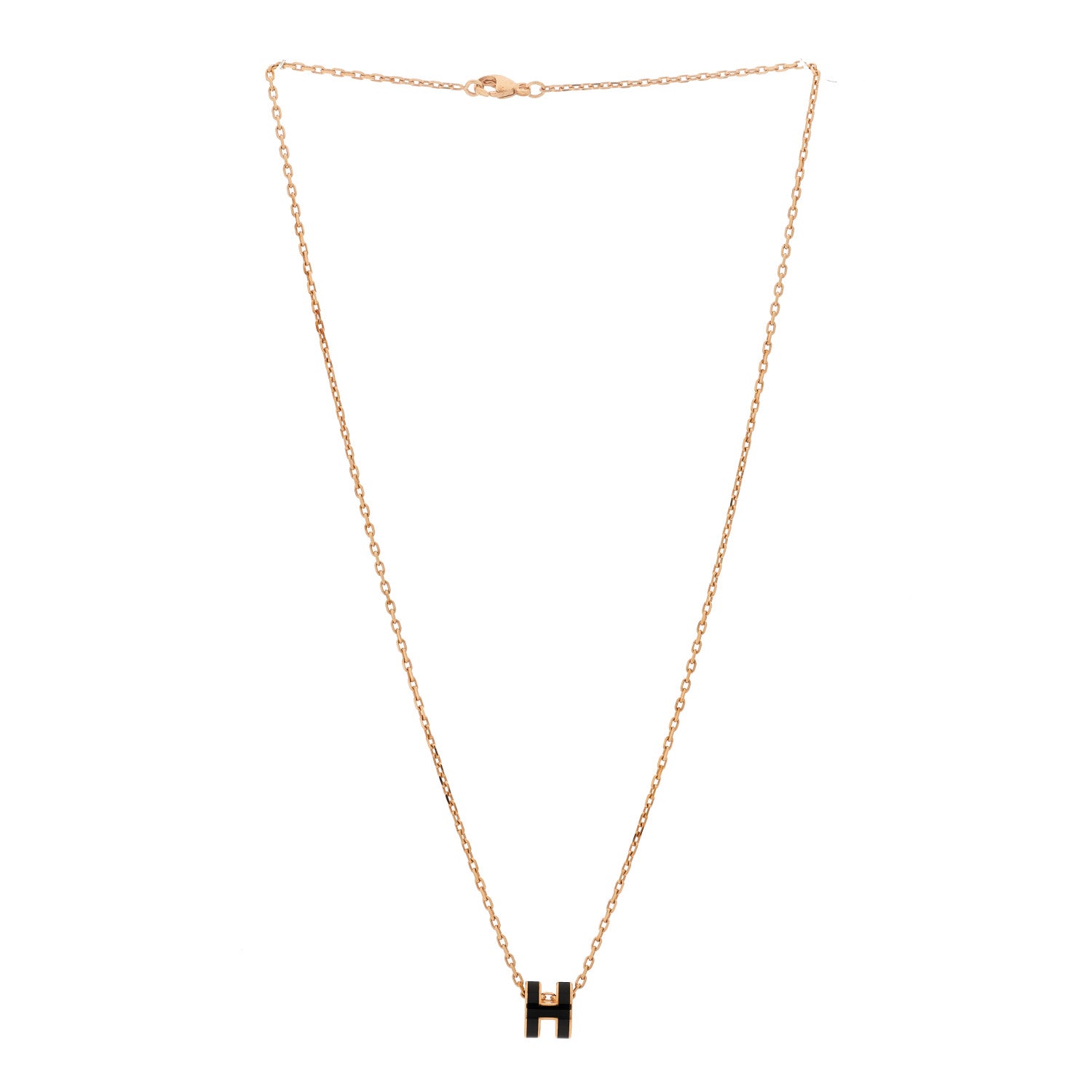 Hermes Lacquered Gold Mini Pop H Pendant Necklace Black 3 of 6