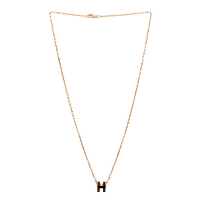 Hermes Lacquered Gold Mini Pop H Pendant Necklace Black 3 of 6