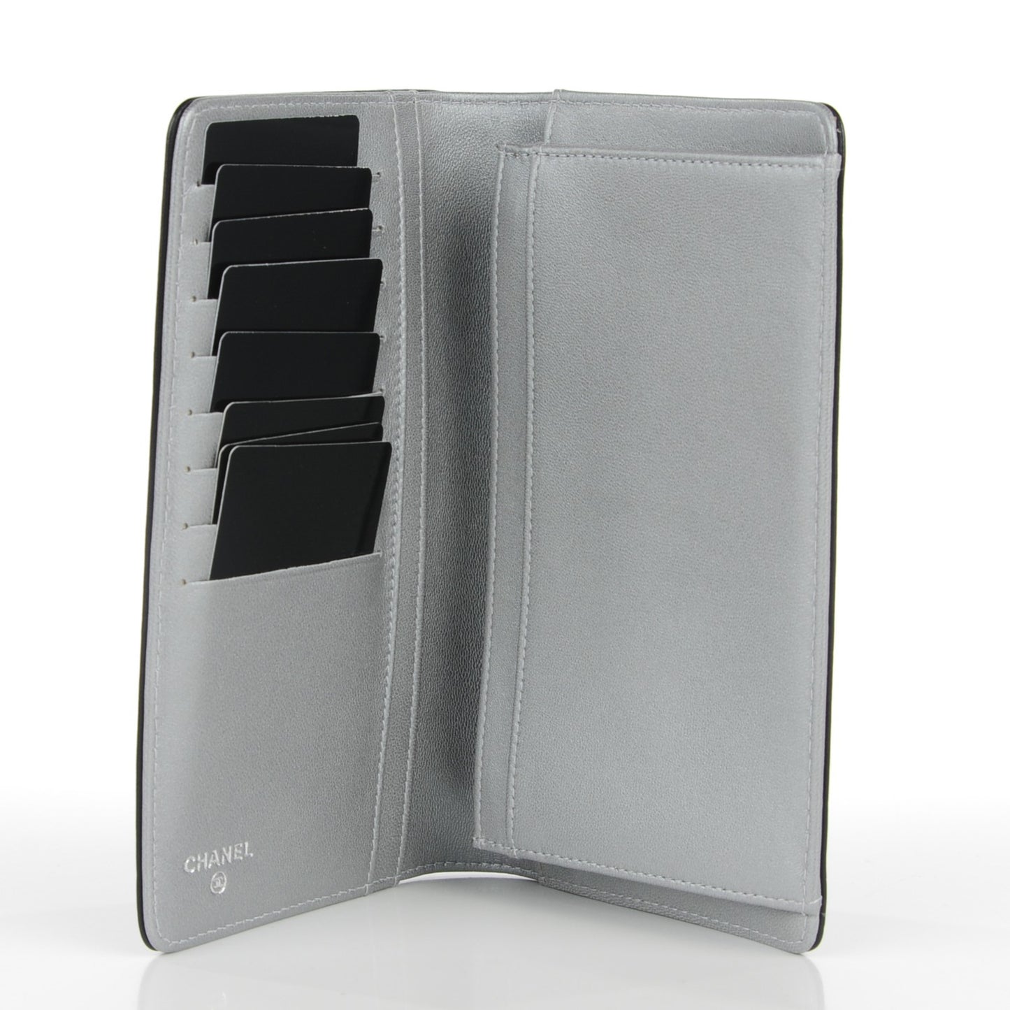 Lambskin Camellia Embossed Yen Wallet Black