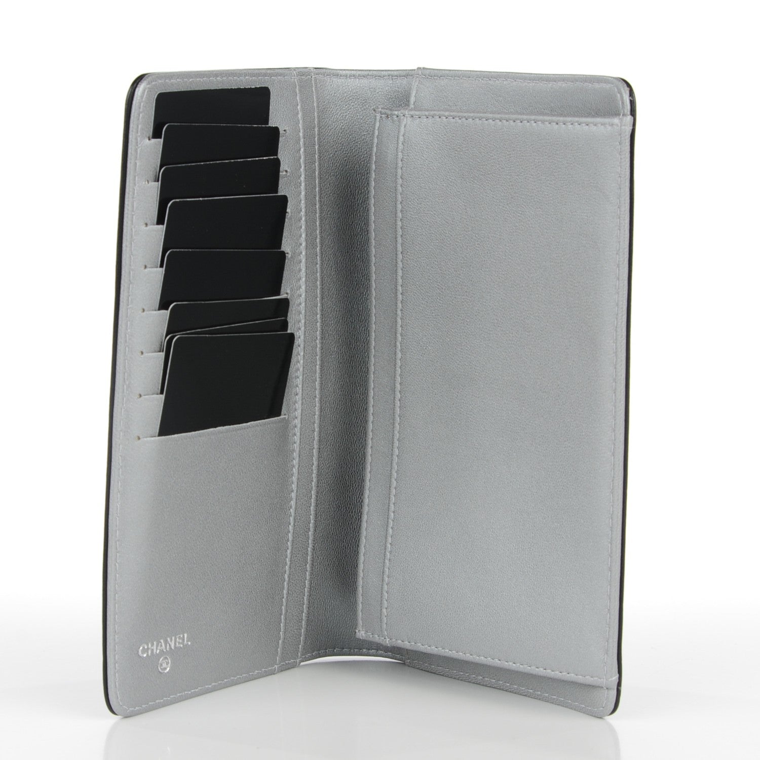 Chanel Lambskin Camellia Embossed Yen Wallet Black 4 of 7