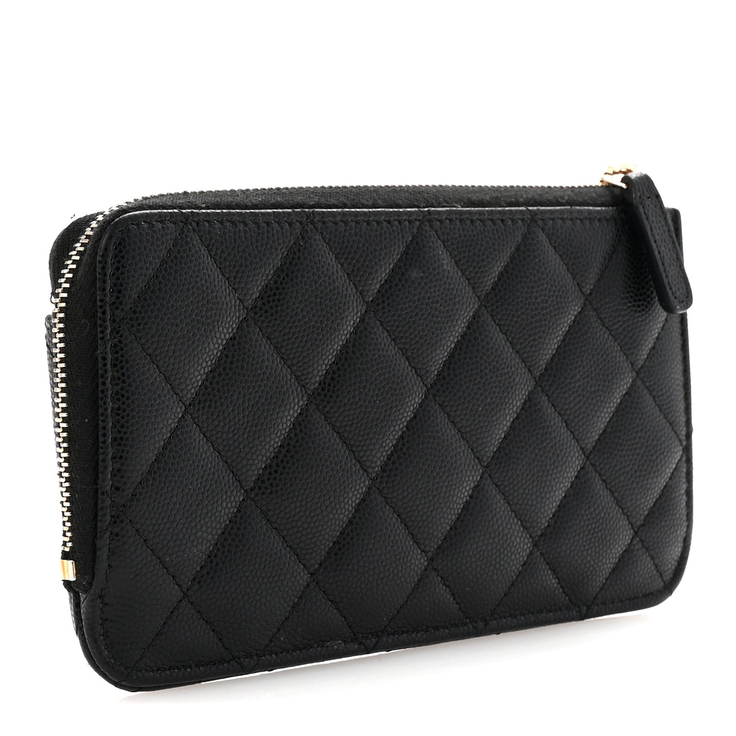 Caviar Quilted Phone Holder Zip Clutch Black