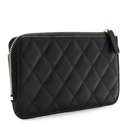 Chanel Caviar Quilted Phone Holder Zip Clutch Black 3 of 7