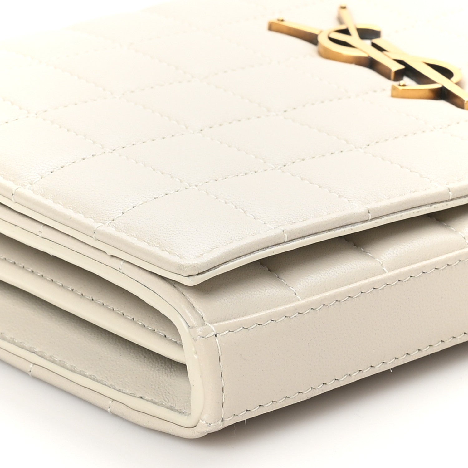Saint Laurent Lambskin Carre Quilted Cassandre Chain Wallet Blanc Vintage 10 of 11