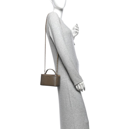Chanel Calfskin Lizard Embossed Top Handle Vanity With Chain Dark Khaki 2 of 12