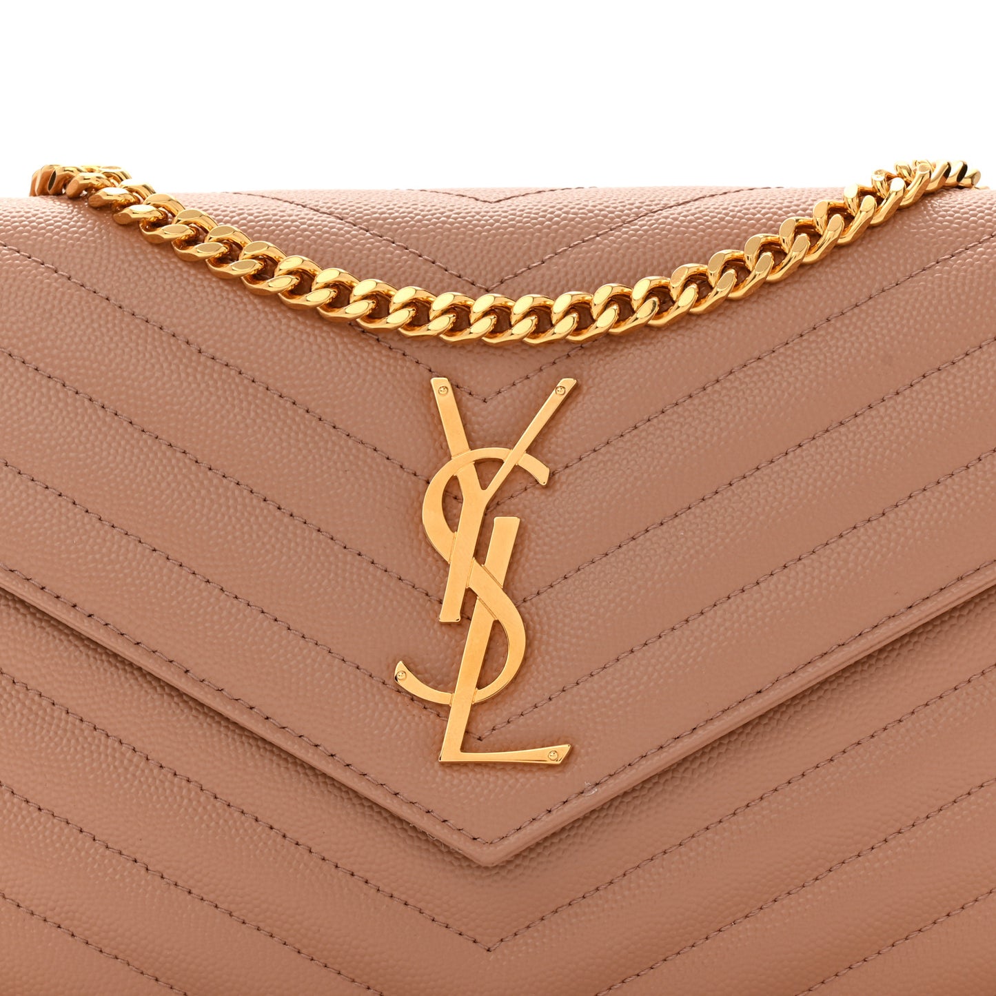 Grain De Poudre Matelasse Chevron Monogram Chain Wallet Vintage Peach