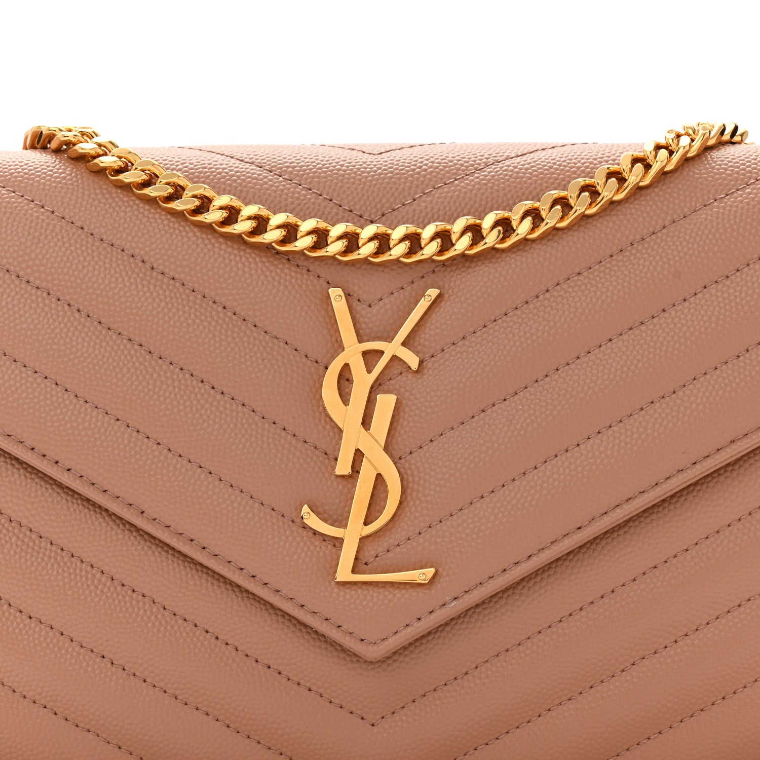 Saint Laurent Grain De Poudre Matelasse Chevron Monogram Chain Wallet Vintage Peach 7 of 9