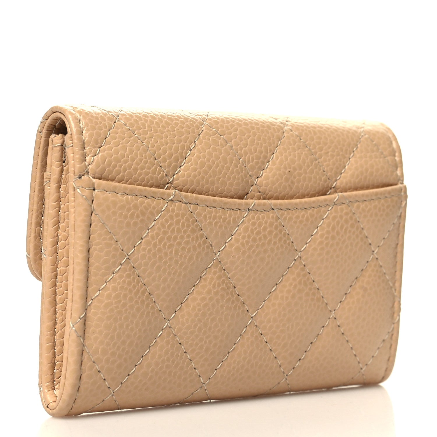 Chanel Caviar Quilted Flap Card Holder Wallet Beige 3 of 9