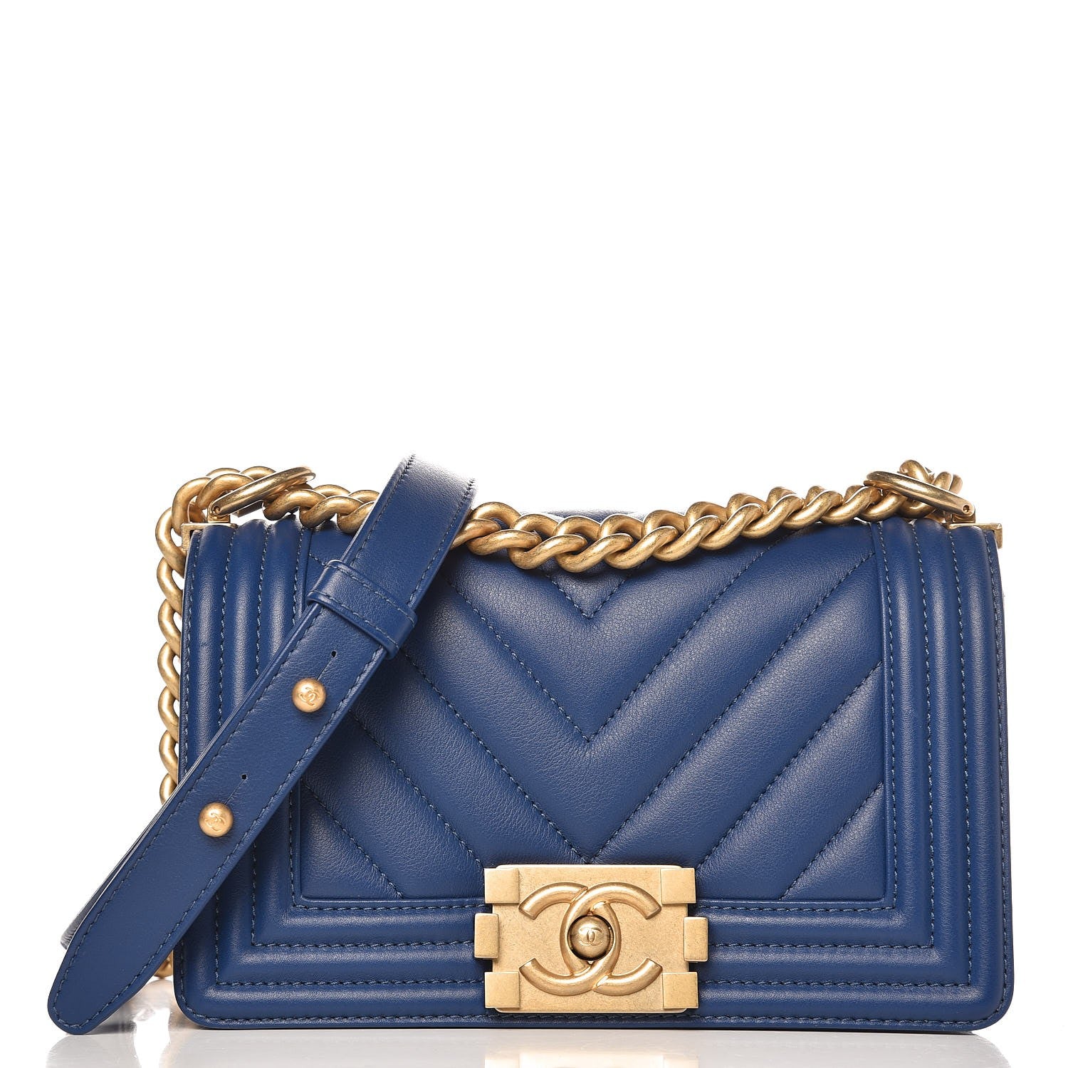 Chanel Calfskin Chevron Quilted Small Boy Flap Blue 1 of 13
