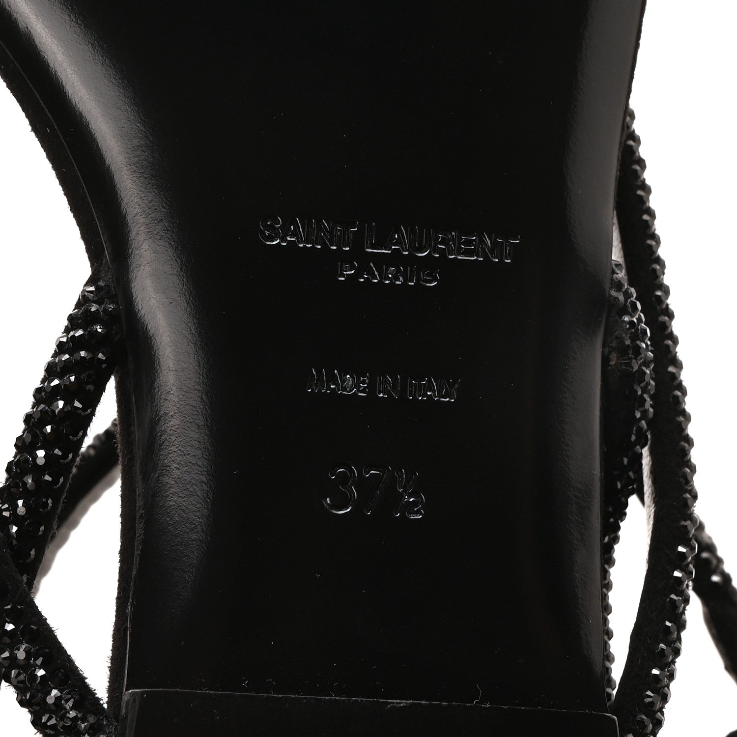 Saint Laurent Suede Calfskin Crystal Embellished Nadja Sandals 37.5 Black 7 of 9