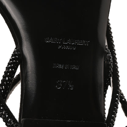 Saint Laurent Suede Calfskin Crystal Embellished Nadja Sandals 37.5 Black 7 of 9