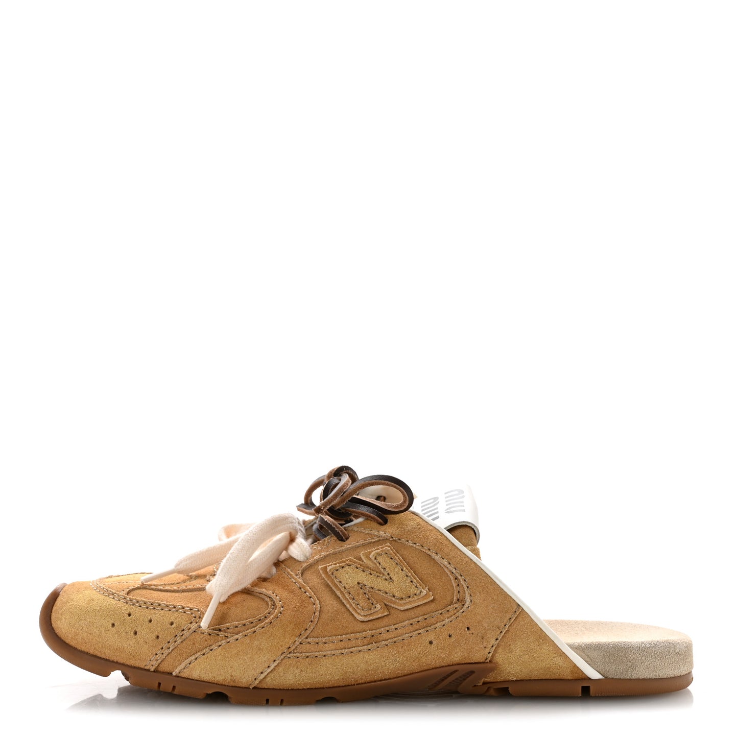 X NEW BALANCE Faded Suede Calfskin 530 SL Slip-On Mules 39 Ecru
