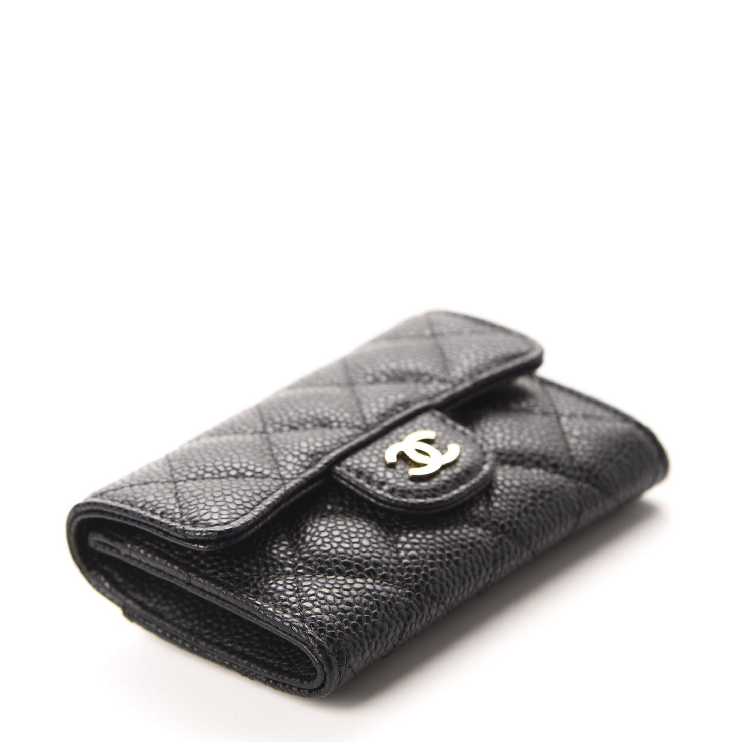 Caviar Quilted Flap Card Holder Wallet Black