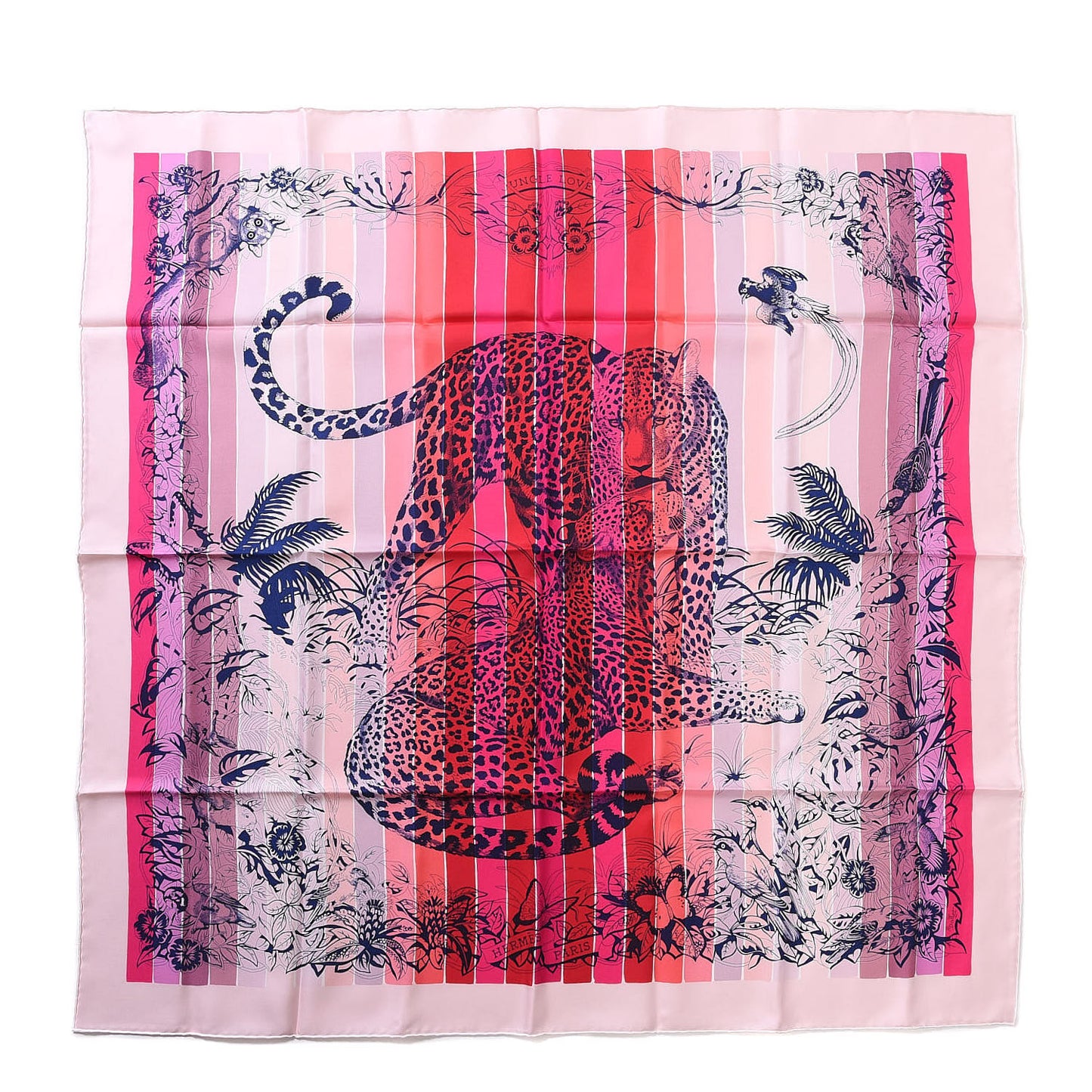 Silk Jungle Love Rainbow Scarf 90 Rose Vif Encre Rouge