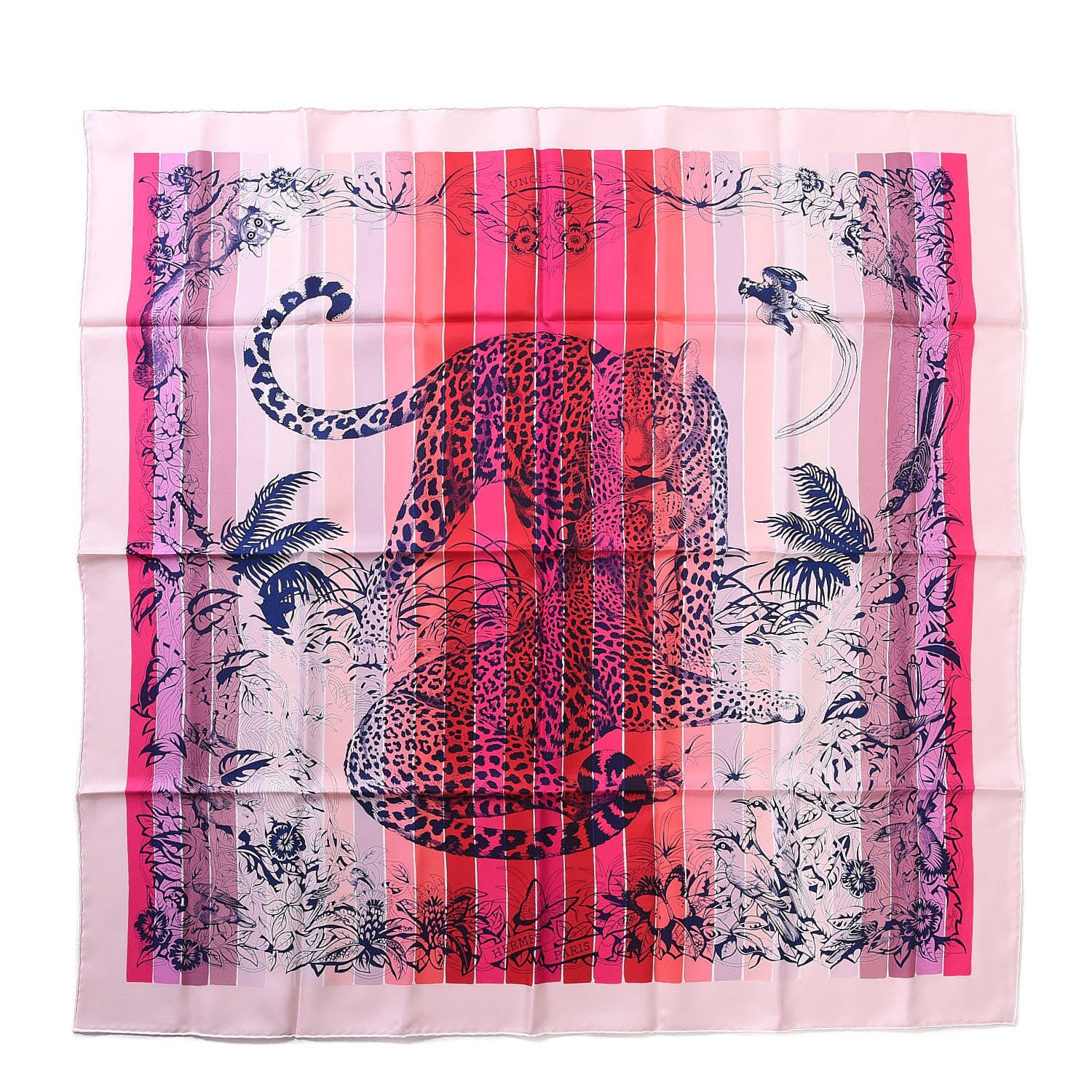 Hermes Silk Jungle Love Rainbow Scarf 90 Rose Vif Encre Rouge 1 of 7