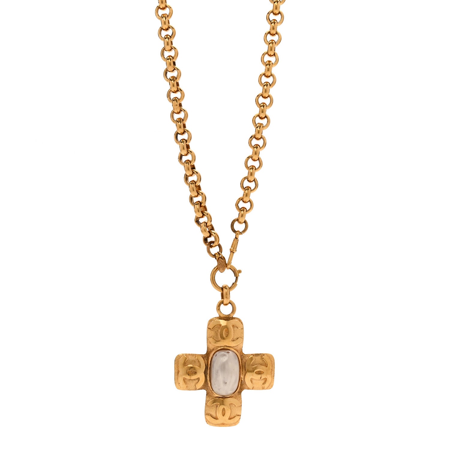 Chanel Pearl CC Cross Pendant Necklace Gold 1 of 6
