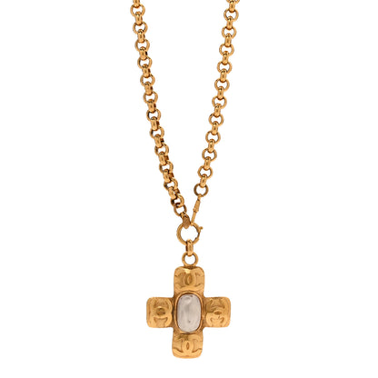Chanel Pearl CC Cross Pendant Necklace Gold 1 of 6