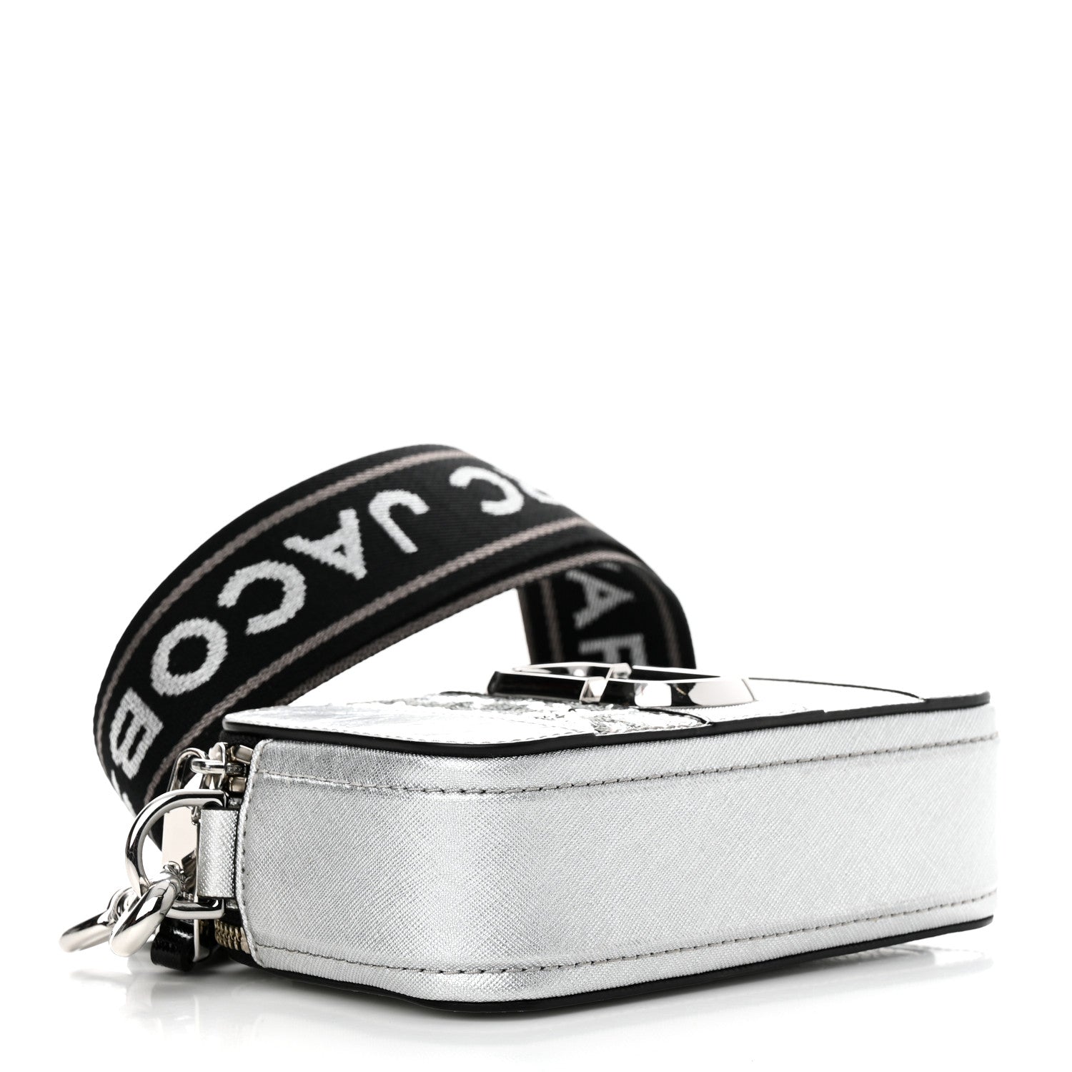 Marc Jacobs Metallic Sequin Snake Embossed Calfskin Stripe Snapshot Camera Bag Silver 4 of 14