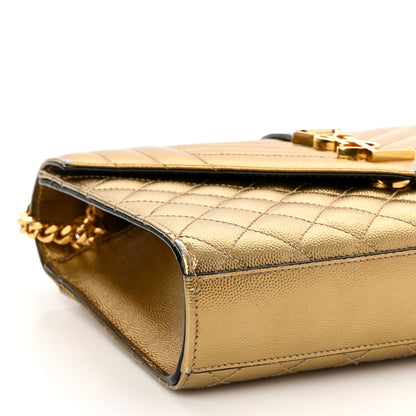 Saint Laurent Metallic Grain De Poudre Textured Mixed Matelasse Triquilt Medium Monogram Satchel Gold 8 of 9