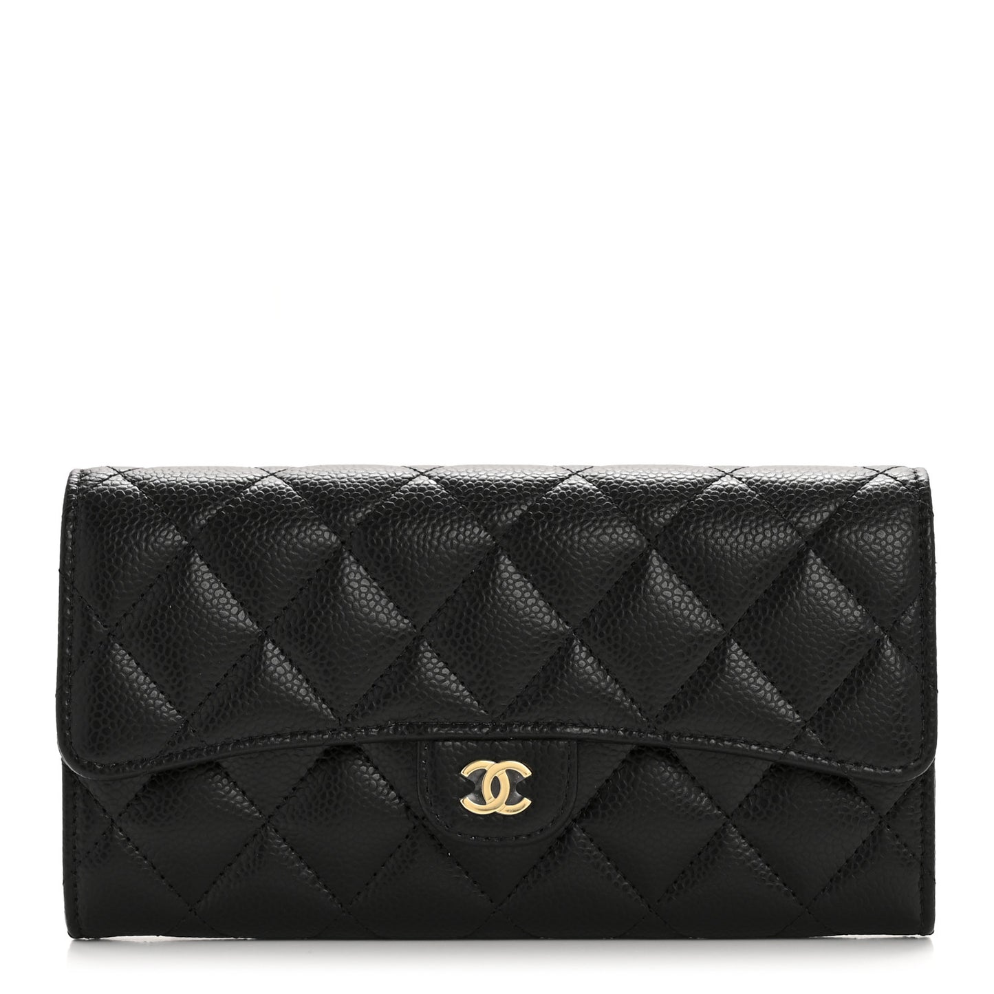 Caviar Quilted Large Gusset Flap Wallet Black