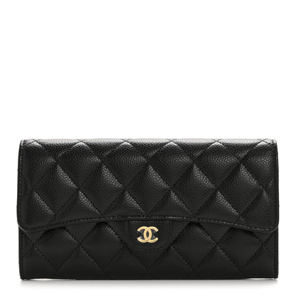 Chanel Caviar Quilted Large Gusset Flap Wallet Black 1 of 9