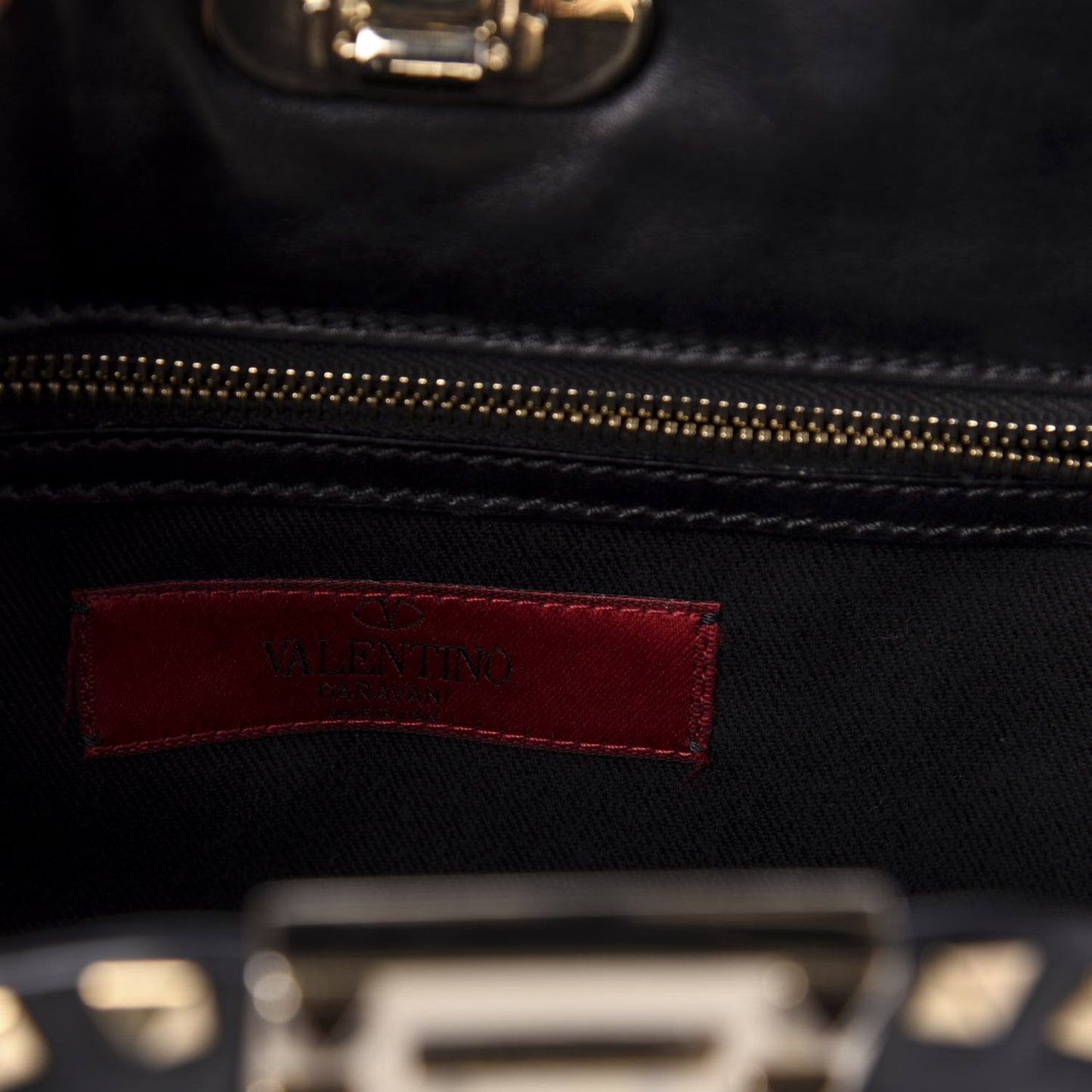 Vitello Rockstud Shoulder Satchel Black
