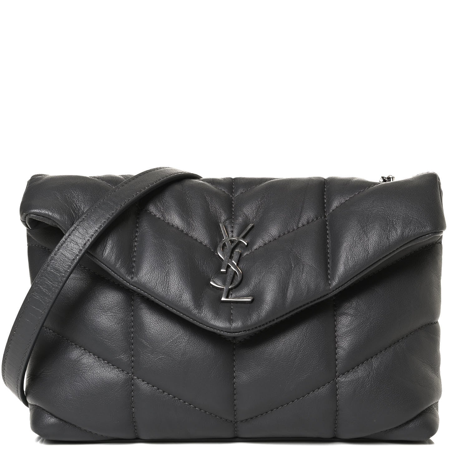 Saint Laurent Lambskin Quilted Toy Loulou Puffer Monogram Chain Satchel Storm 9 of 11