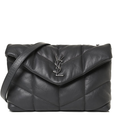 Saint Laurent Lambskin Quilted Toy Loulou Puffer Monogram Chain Satchel Storm 9 of 11