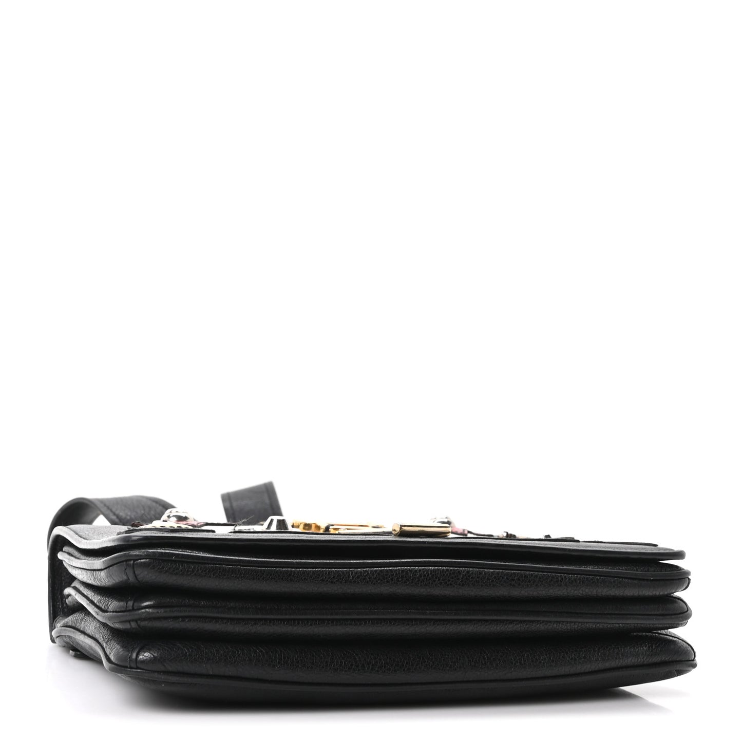 Grained Calfskin Saffiano Robot Shoulder Bag Black White