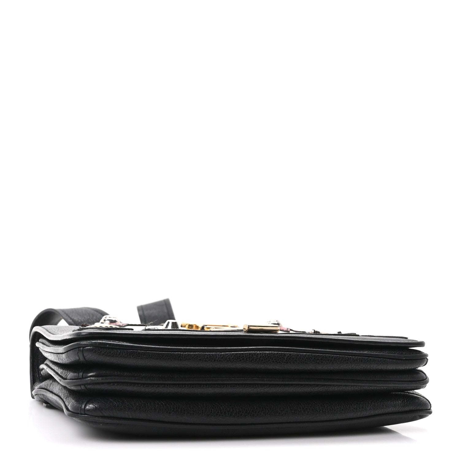 Prada Grained Calfskin Saffiano Robot Shoulder Bag Black White 4 of 10