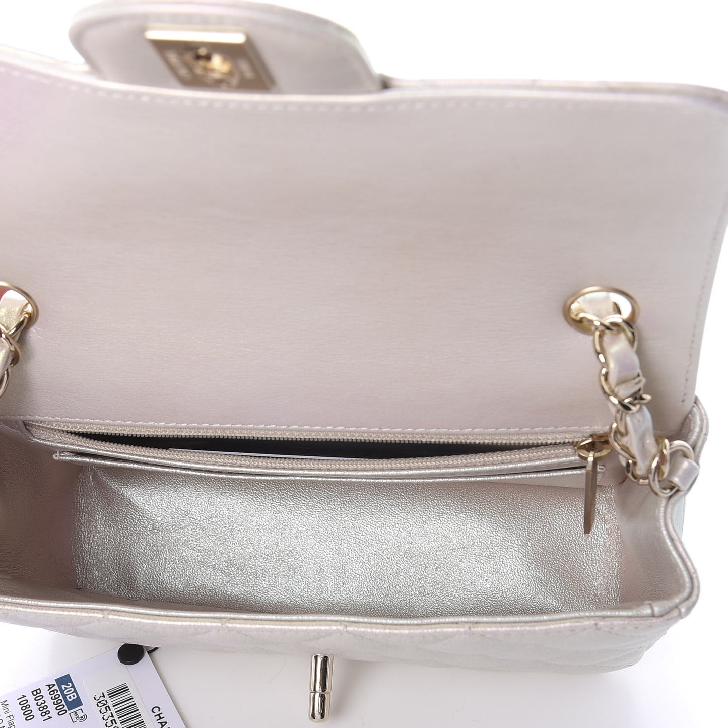 Iridescent Lambskin Quilted Mini Rectangular Flap Ivory