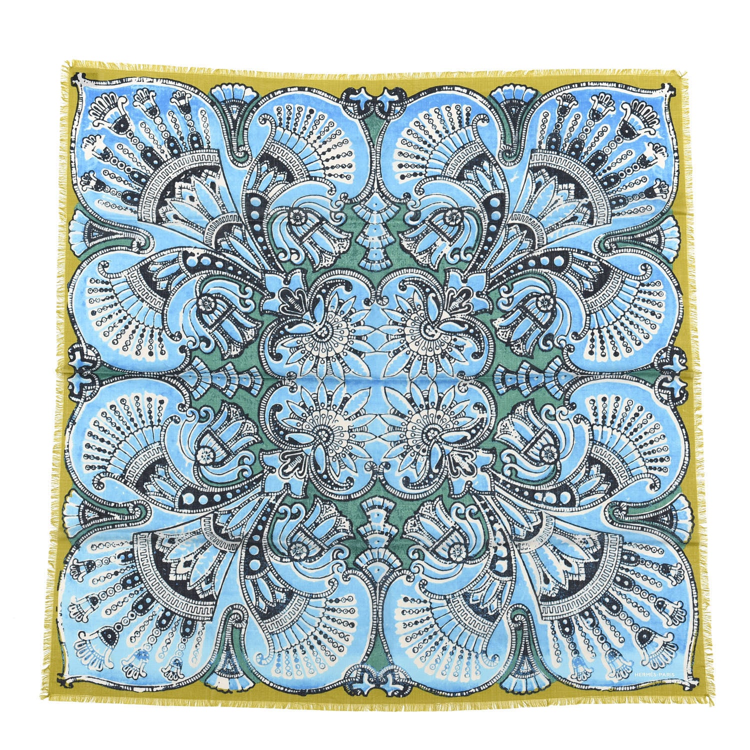 Hermes Wool Silk Mumbai Scarf 90 Turquoise Emeraude 1 of 3
