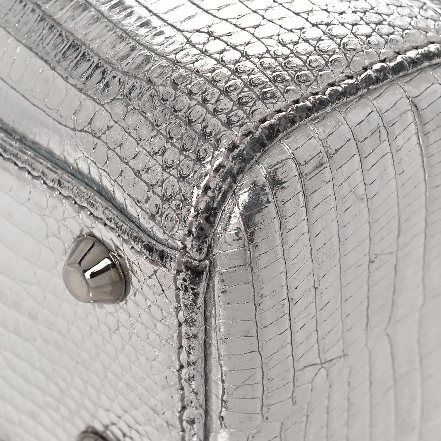 Metallic Lizard Mini Lady Dior Silver