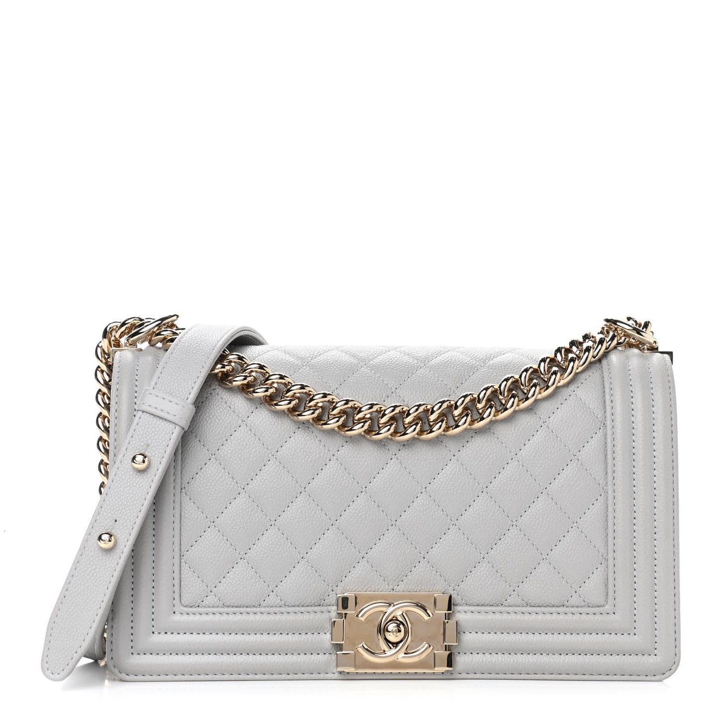 Caviar Quilted Medium Boy Flap Grey