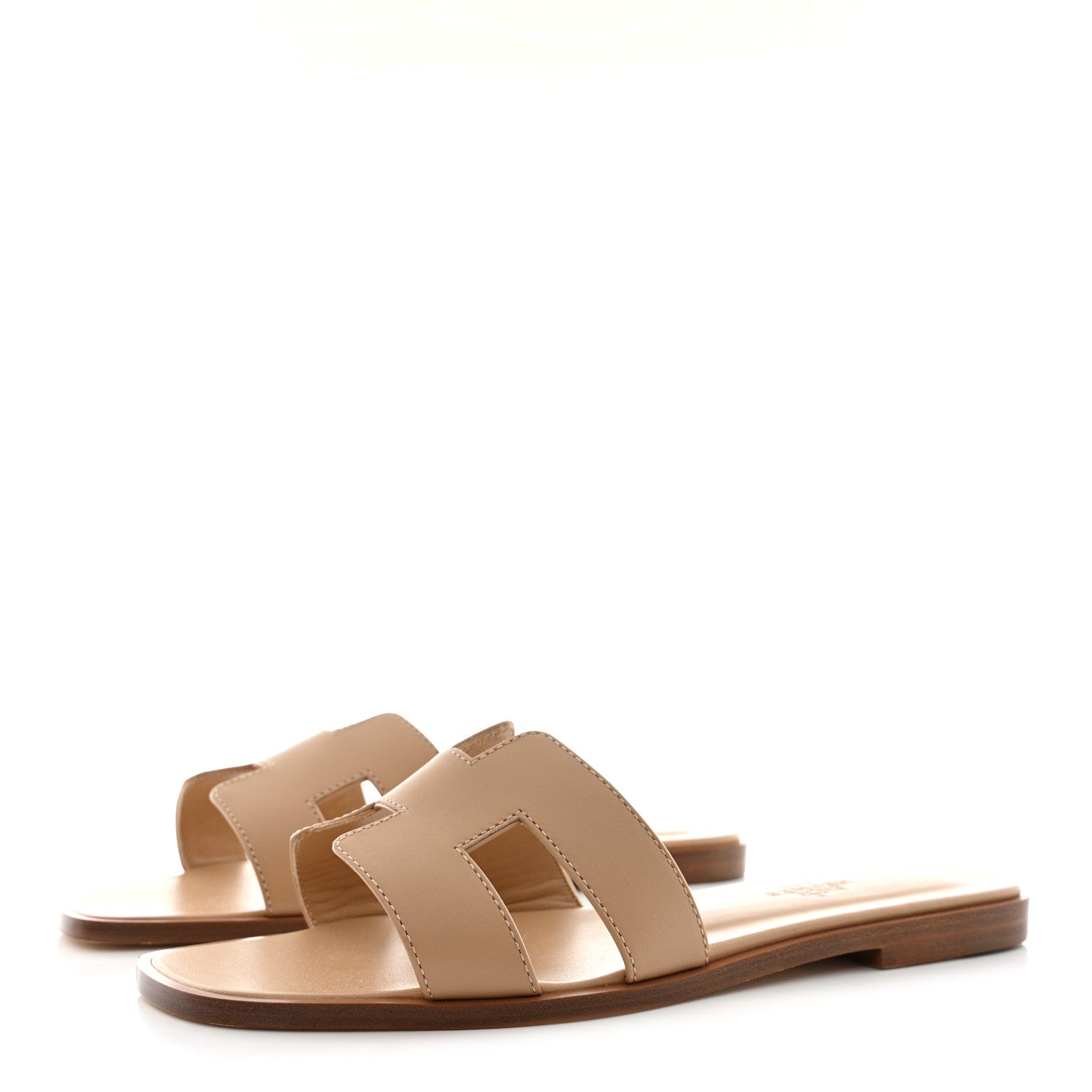 Hermes Box Calfskin Oran Sandals 37.5 Beige Nude 3 of 8