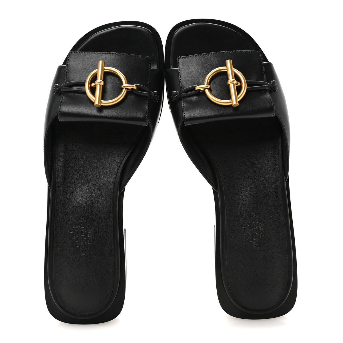 Hermes Calfskin Isle Sandals 36.5 Black 2 of 9