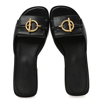 Hermes Calfskin Isle Sandals 36.5 Black 2 of 9