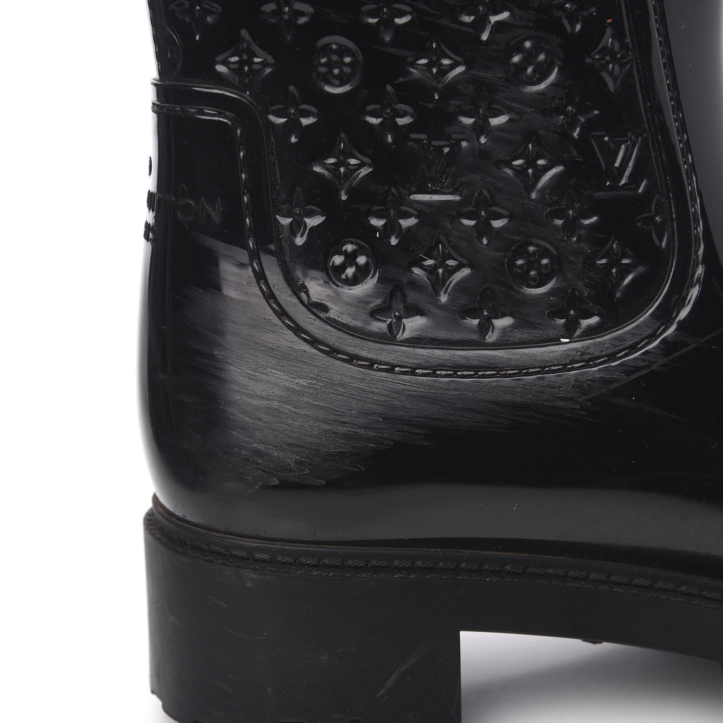 Rubber Embossed Monogram Splash Rain Boots 36 Black