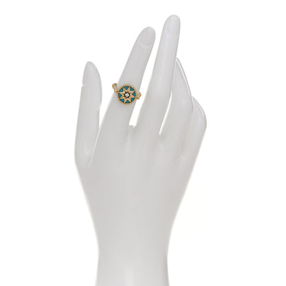Christian Dior 18K Yellow Gold Diamond Turquoise Rose Des Vents Ring 50 5.25 2 of 5