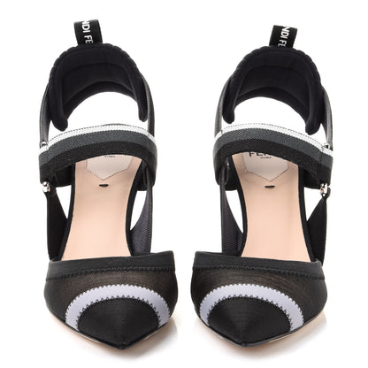 Fendi Technical Mesh Colibri 85mm Slingback Pumps 35.5 Black Asfalto 2 of 8