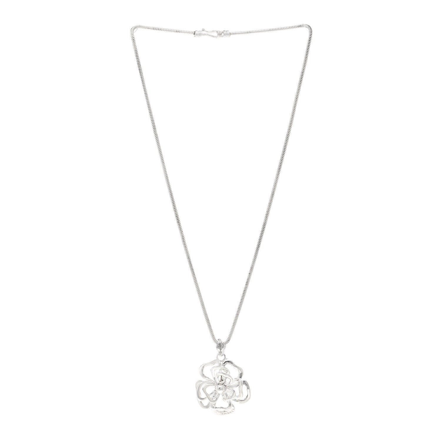 Chanel Sterling Silver Camellia Pendant Necklace 3 of 5