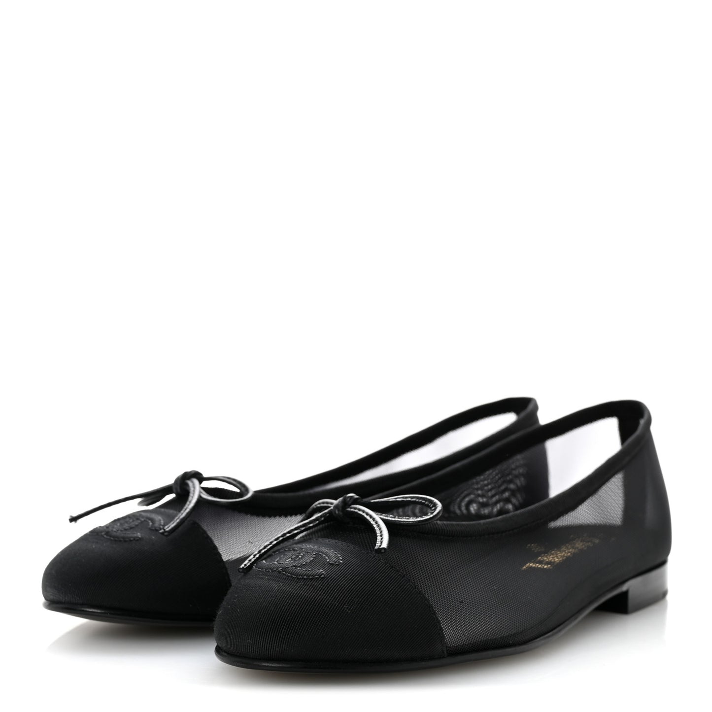 Mesh Grosgrain CC Cap Toe Ballerina Flats 37 Black