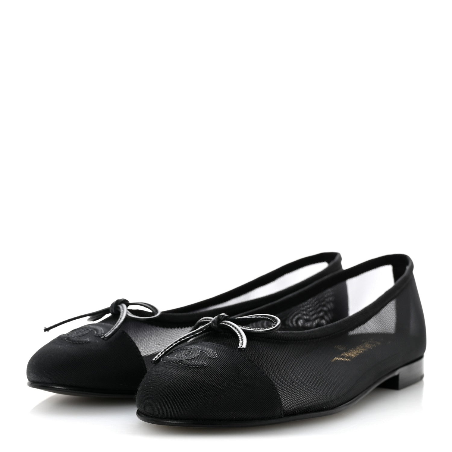 Chanel Mesh Grosgrain CC Cap Toe Ballerina Flats 37 Black 4 of 10