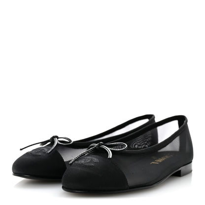 Chanel Mesh Grosgrain CC Cap Toe Ballerina Flats 37 Black 4 of 10