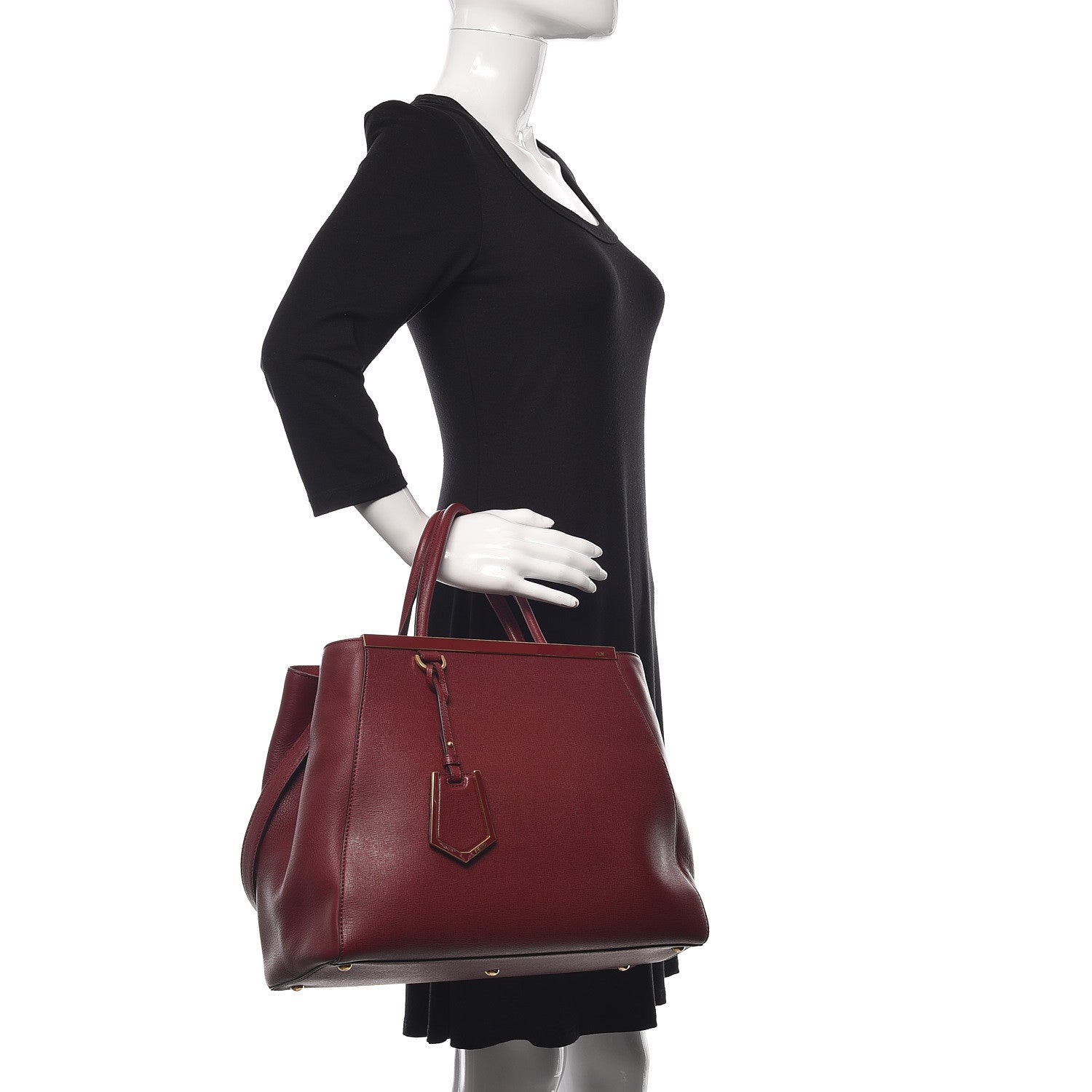 Fendi Vitello Elite Regular 2Jours Tote Rosso Scuro Ciliegia 2 of 11