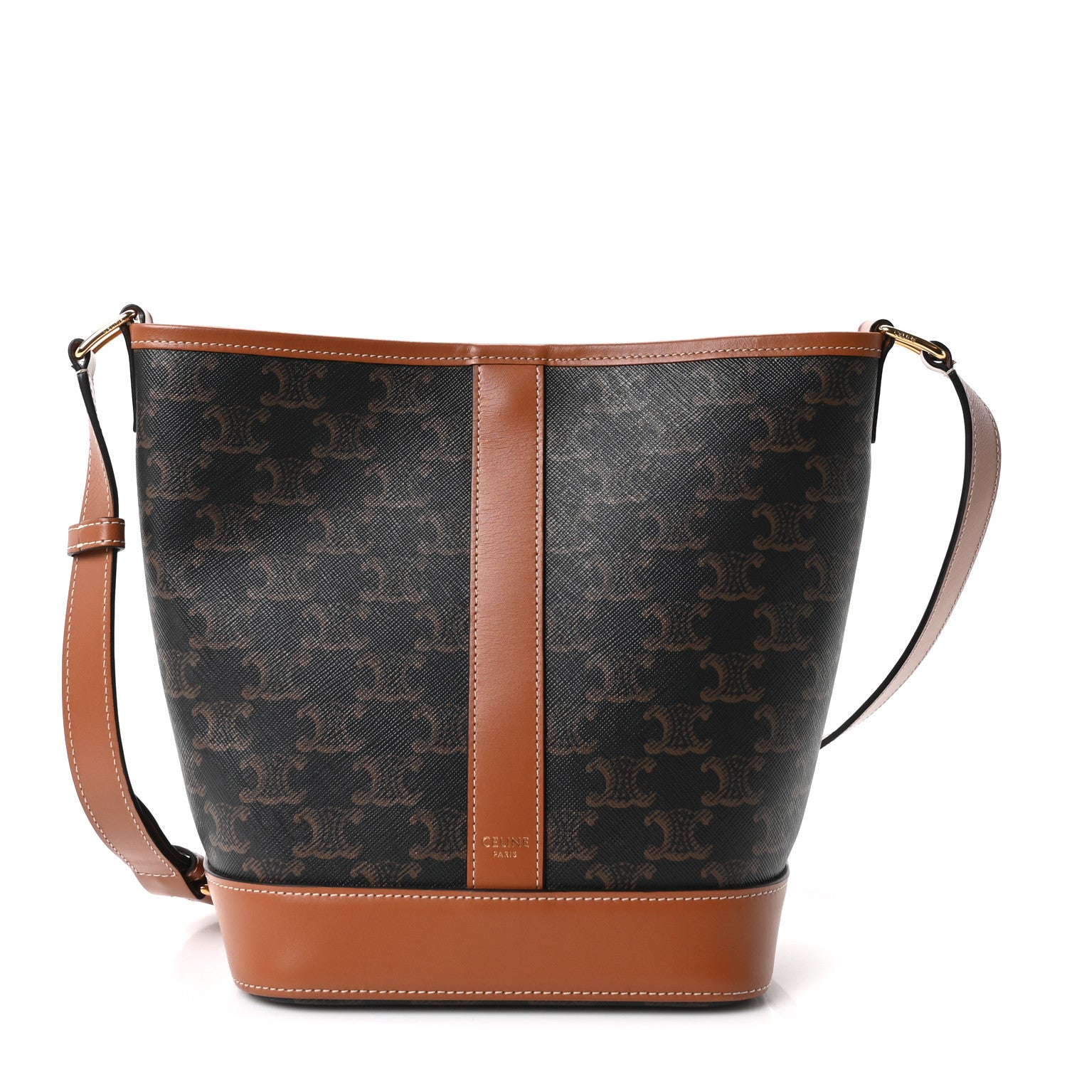 Celine Triomphe Canvas Calfskin Small Bucket Bag Tan 1 of 10