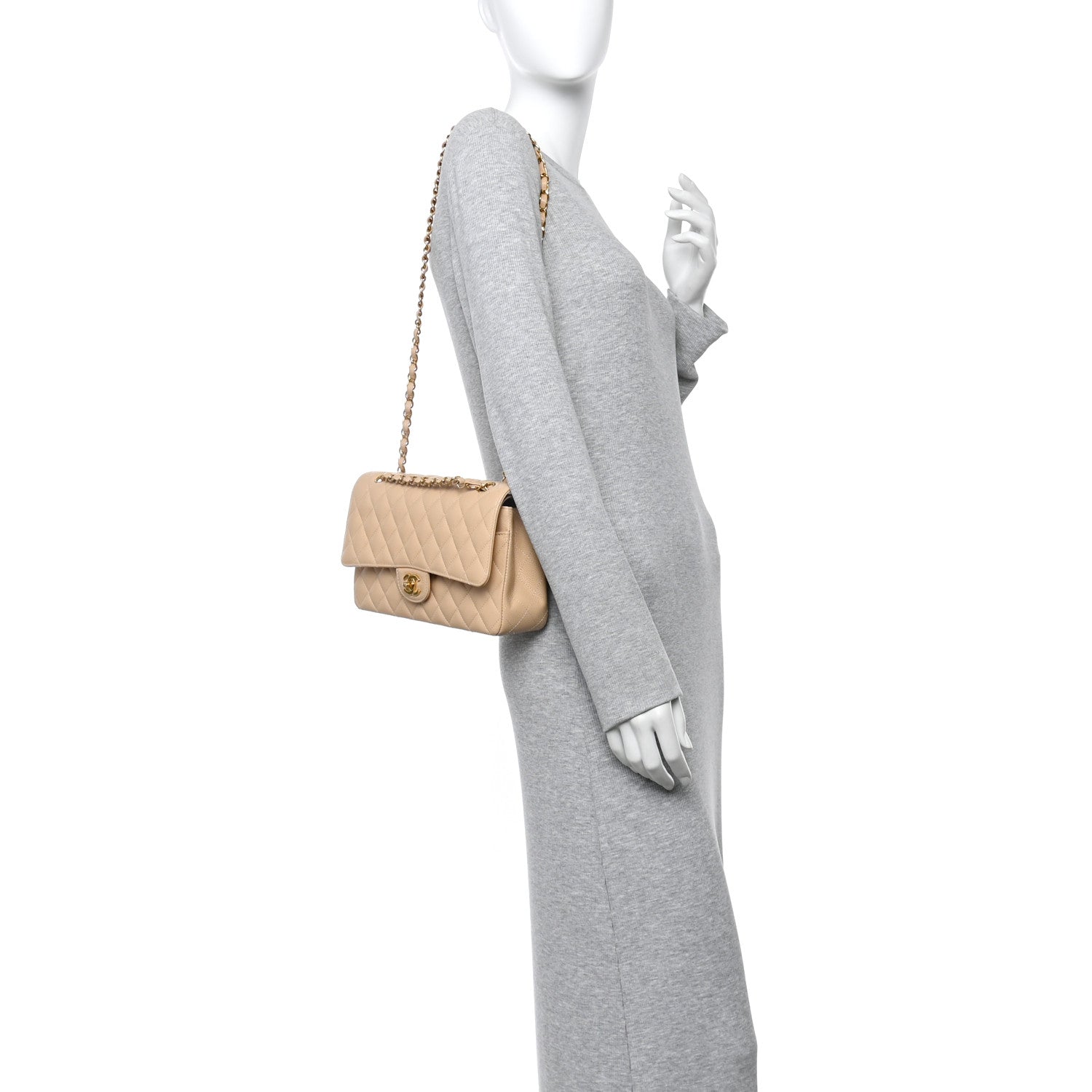 Chanel Caviar Quilted Medium Double Flap Beige 2 of 11