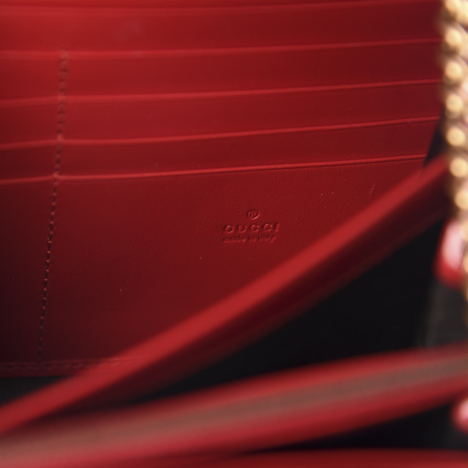 Gucci Calfskin Matelasse GG Marmont Chain Wallet Hibiscus Red 9 of 10