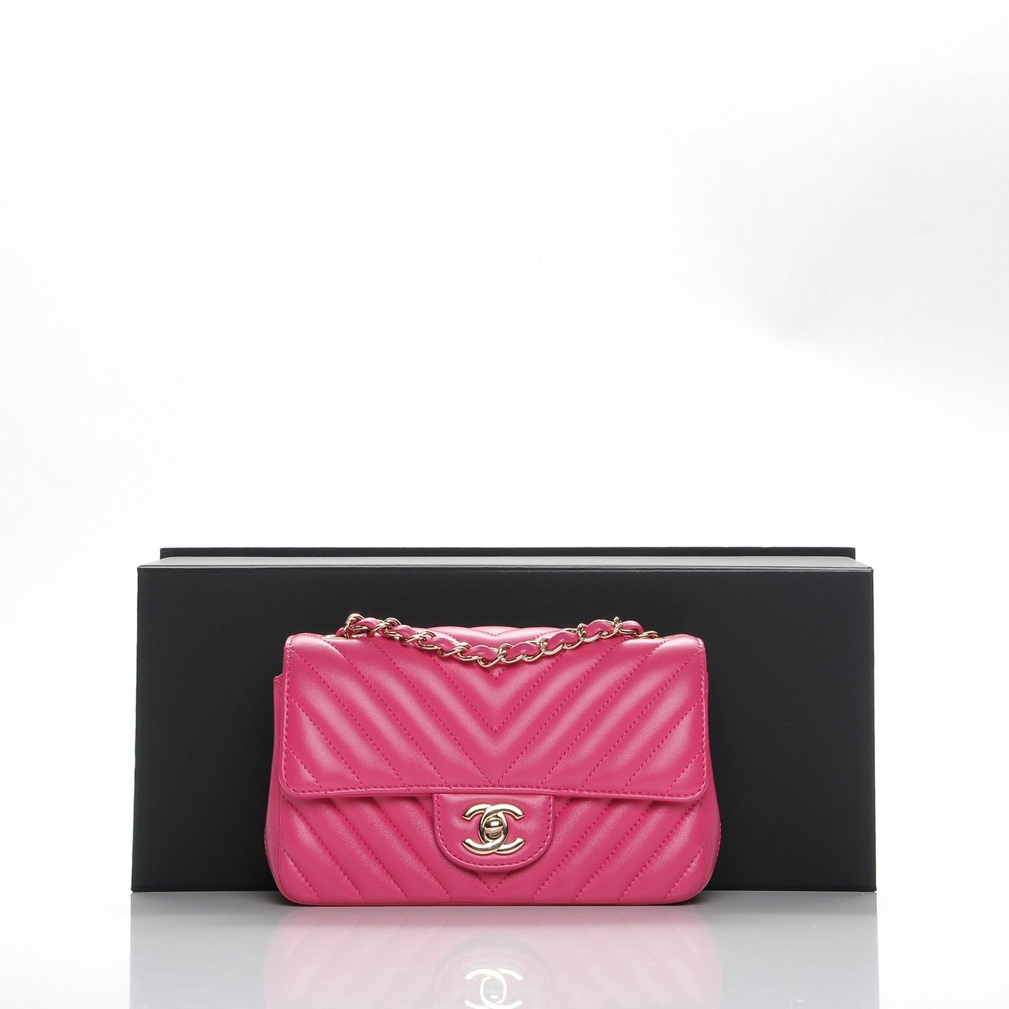Lambskin Chevron Quilted Mini Rectangular Flap Fuchsia
