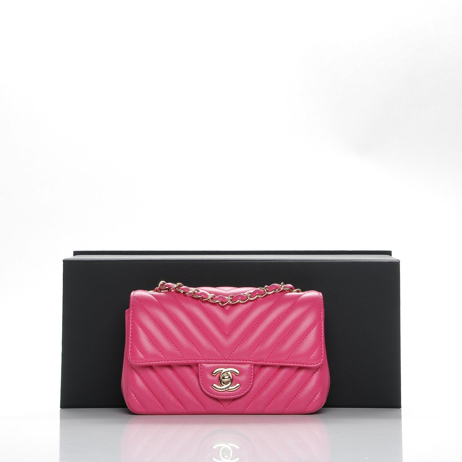 Chanel Lambskin Chevron Quilted Mini Rectangular Flap Fuchsia 9 of 9