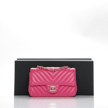Chanel Lambskin Chevron Quilted Mini Rectangular Flap Fuchsia 9 of 9